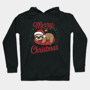 Lazy Sleeping Christmas Holiday Sloth in Santa Hat Hoodie