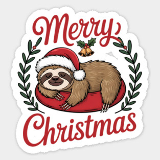 Lazy Sleeping Christmas Holiday Sloth in Santa Hat Sticker