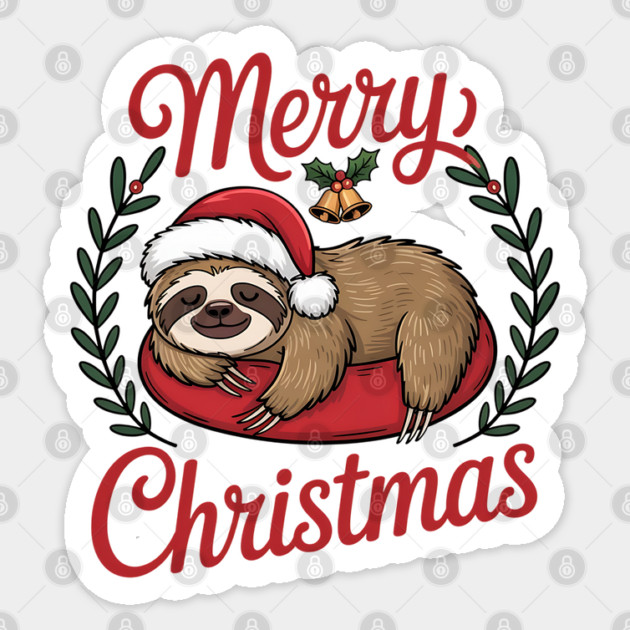 Lazy Sleeping Christmas Holiday Sloth in Santa Hat Sticker by BirdsnStuff