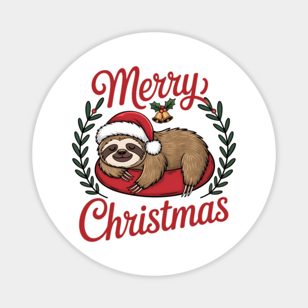Lazy Sleeping Christmas Holiday Sloth in Santa Hat Magnet by BirdsnStuff