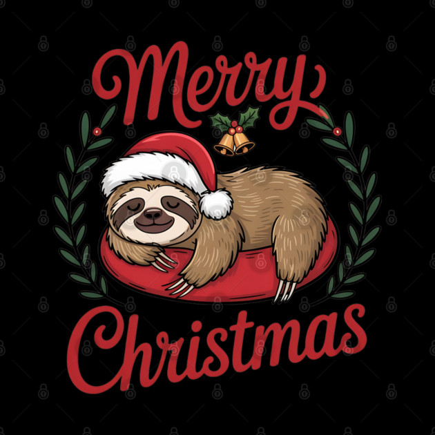 Lazy Sleeping Christmas Holiday Sloth in Santa Hat by BirdsnStuff