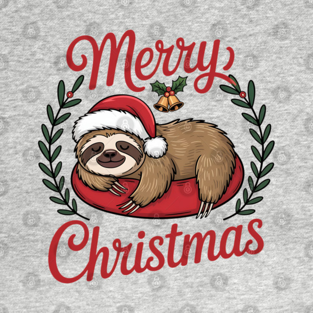 Lazy Sleeping Christmas Holiday Sloth in Santa Hat by BirdsnStuff