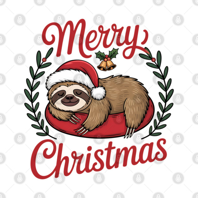 Lazy Sleeping Christmas Holiday Sloth in Santa Hat by BirdsnStuff