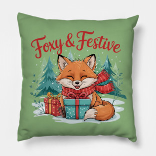 Foxy and Festive Christmas Fox Snow Wildlife Design Pillow