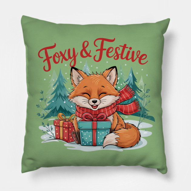 Foxy and Festive Christmas Fox Snow Wildlife Design Pillow by BirdsnStuff