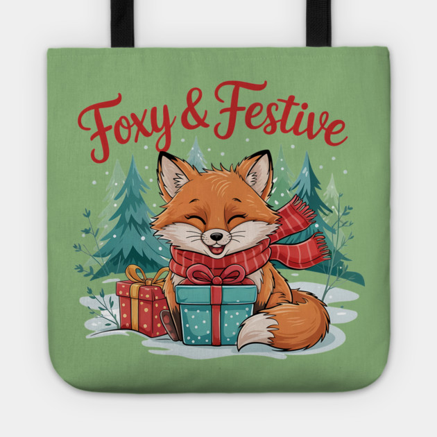 Foxy and Festive Christmas Fox Snow Wildlife Design Tote by BirdsnStuff