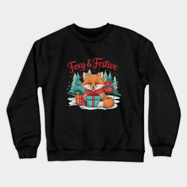 Foxy and Festive Christmas Fox Snow Wildlife Design Crewneck Sweatshirt by BirdsnStuff