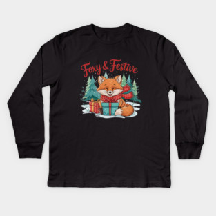 Foxy and Festive Christmas Fox Snow Wildlife Design Kids Long Sleeve T-Shirt