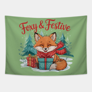 Foxy and Festive Christmas Fox Snow Wildlife Design Tapestry