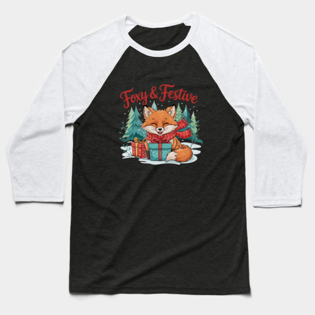 Foxy and Festive Christmas Fox Snow Wildlife Design Baseball T-Shirt by BirdsnStuff