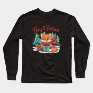 Foxy and Festive Christmas Fox Snow Wildlife Design Long Sleeve T-Shirt