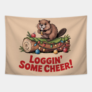 Loggin Some Cheer Christmas Beaver Animal Lover Design Tapestry