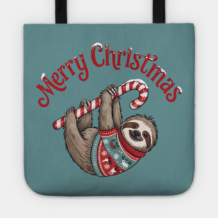 Merry Christmas Sweater Sloth Animal Celebration Design Tote