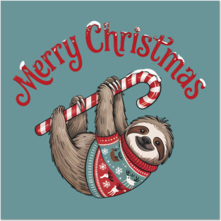 Merry Christmas Sweater Sloth Animal Celebration Design Posters and Art