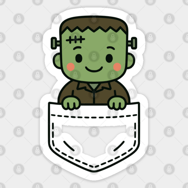 Funny Green Monster Pocket Pal Cute Halloween Creature Sticker by Yesteeyear