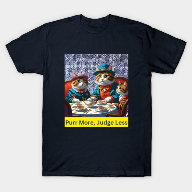 Purr More, Judge Less – Indigo Hmong Cat Wisdom T-Shirt by Pimcolle