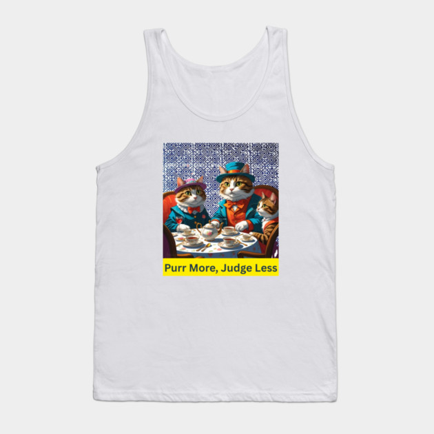 Purr More, Judge Less – Indigo Hmong Cat Wisdom Tank Top by Pimcolle