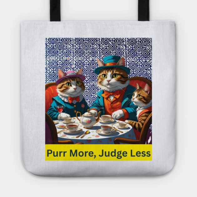 Purr More, Judge Less – Indigo Hmong Cat Wisdom Tote by Pimcolle