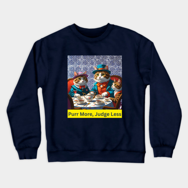 Purr More, Judge Less – Indigo Hmong Cat Wisdom Crewneck Sweatshirt by Pimcolle