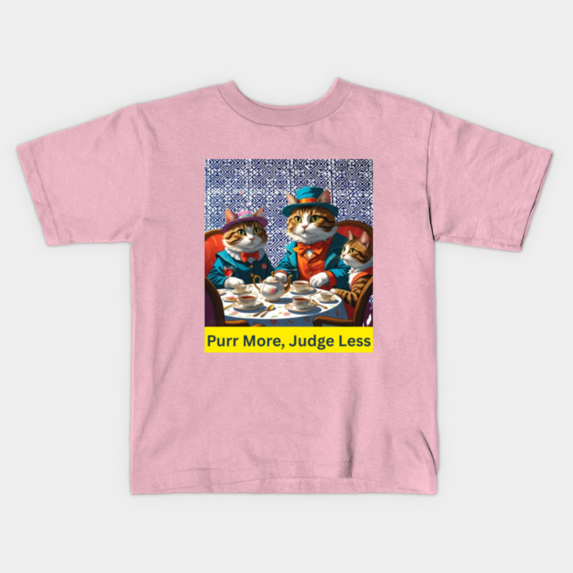 Purr More, Judge Less – Indigo Hmong Cat Wisdom Kids T-Shirt by Pimcolle