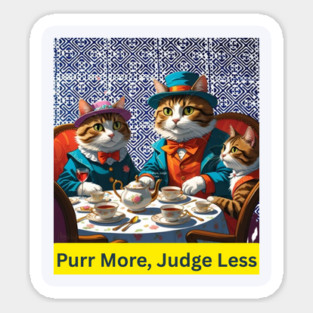 Purr More, Judge Less – Indigo Hmong Cat Wisdom Sticker