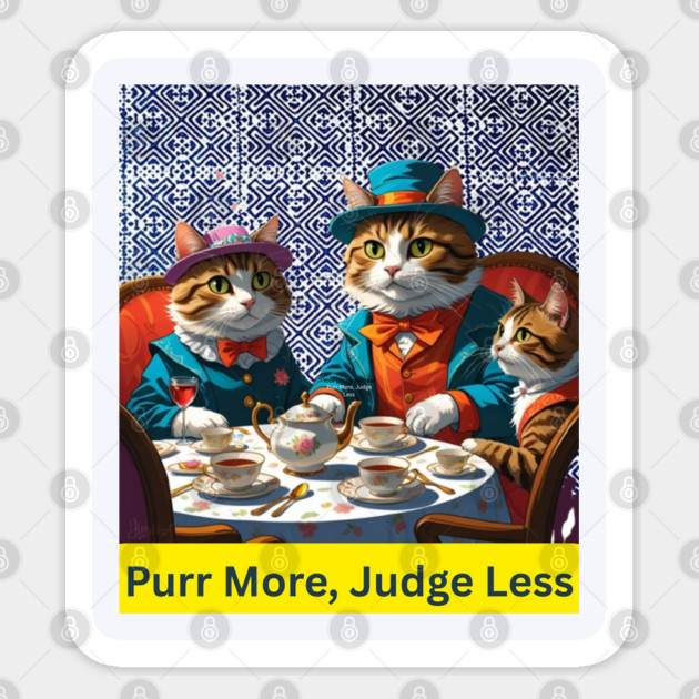 Purr More, Judge Less – Indigo Hmong Cat Wisdom Sticker by Pimcolle