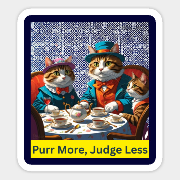 Purr More, Judge Less – Indigo Hmong Cat Wisdom Magnet by Pimcolle