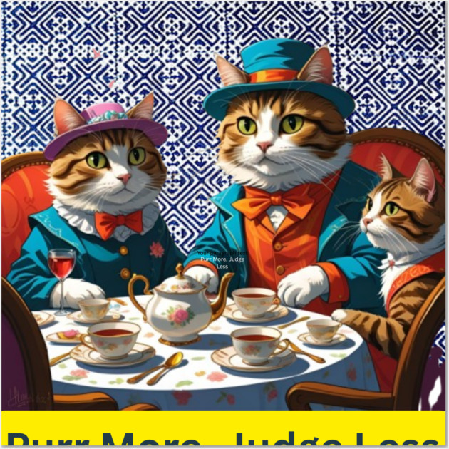 Purr More, Judge Less – Indigo Hmong Cat Wisdom Wall Art by Pimcolle