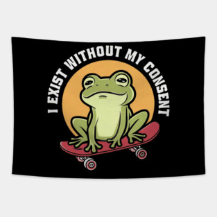 Frog Pet I Exist Without My Consent Cottagecore Skateboarding Frog Tapestry