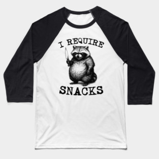 I Require Snacks Raccoon Shirt – Funny Silly Racoon Meme, Trash Panda Sweatshirt, Goblincore Animal Lover Gift, Snack Gremlin tee, Vintage Cartoon Shirt, Feral raccoon Baseball T-Shirt