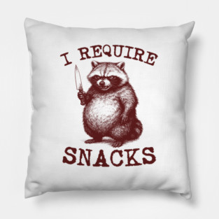 I Require Snacks Raccoon Shirt – Funny Silly Racoon Meme, Trash Panda Sweatshirt, Goblincore Animal Lover Gift, Snack Gremlin tee, Vintage Cartoon Shirt, Feral raccoon Pillow