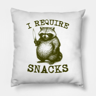 I Require Snacks Raccoon Shirt – Funny Silly Racoon Meme, Trash Panda Sweatshirt, Goblincore Animal Lover Gift, Snack Gremlin tee, Vintage Cartoon Shirt, Feral raccoon Pillow