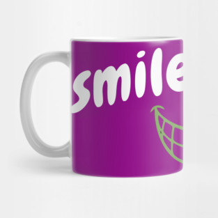 Smile More Cheshire Grin – Whimsical Smile Face with Creepy Grin, White Text Green Smile Mug