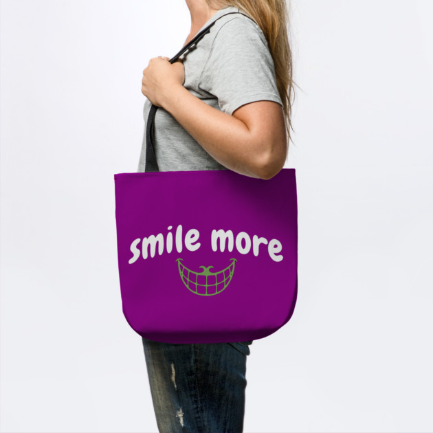 Smile More Cheshire Grin – Whimsical Smile Face with Creepy Grin, White Text Green Smile by DonWillisJrArt