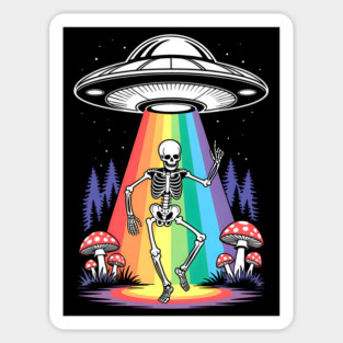 Alien Rainbow Abduction Skeleton Dance Forest Art Sticker