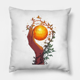 Mystical Hand with Glowing Orb Pillow