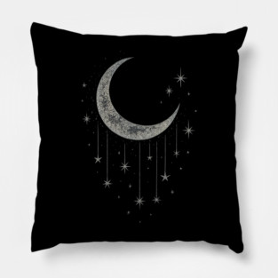Crescent Moon And Stars Dotwork Art Gift Pillow