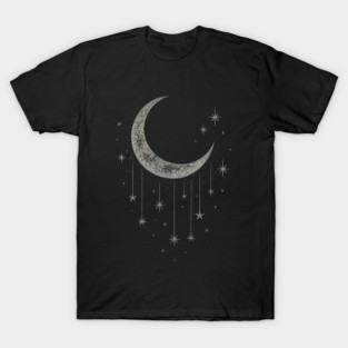 Crescent Moon And Stars Dotwork Art Gift T-Shirt