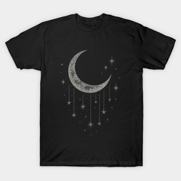 Crescent Moon And Stars Dotwork Art Gift T-Shirt by B3oxa