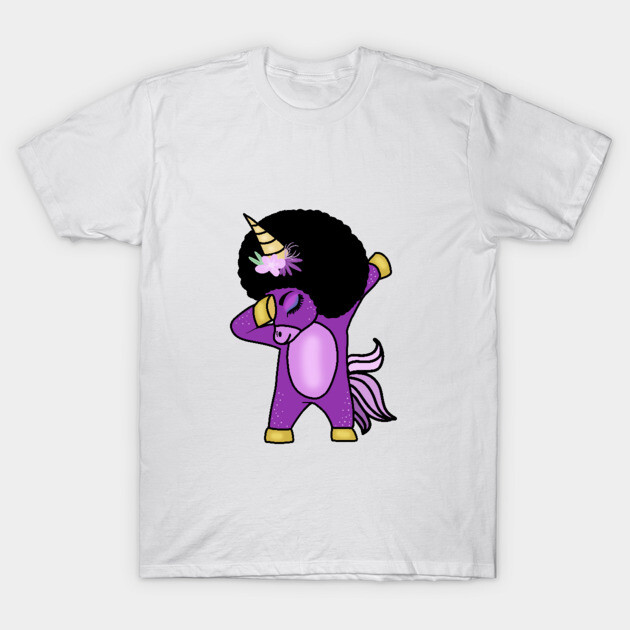 Funny Afro Unicorn Melanin dab dance T-Shirt by logiamerch