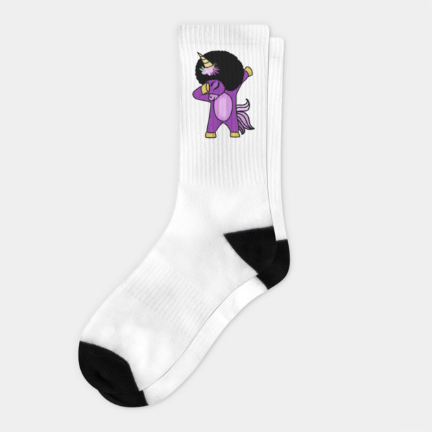 Funny Afro Unicorn Melanin dab dance Socks by logiamerch