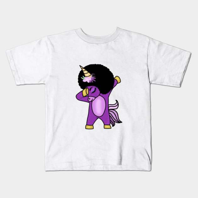 Funny Afro Unicorn Melanin dab dance Kids T-Shirt by logiamerch