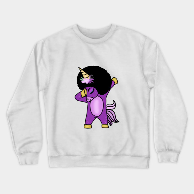 Funny Afro Unicorn Melanin dab dance Crewneck Sweatshirt by logiamerch