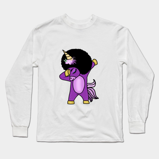 Funny Afro Unicorn Melanin dab dance Long Sleeve T-Shirt by logiamerch