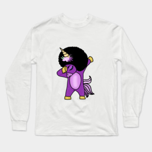 Funny Afro Unicorn Melanin dab dance Long Sleeve T-Shirt