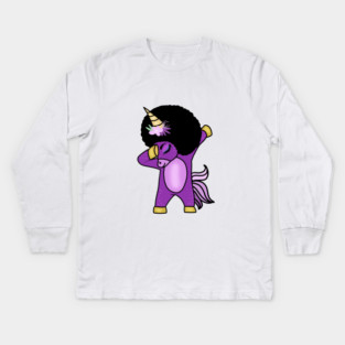 Funny Afro Unicorn Melanin dab dance Kids Long Sleeve T-Shirt
