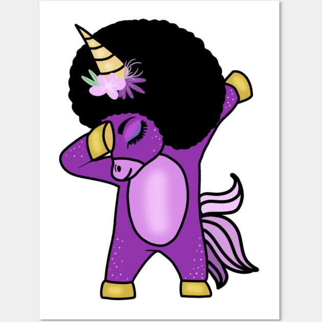 Funny Afro Unicorn Melanin dab dance Wall Art by logiamerch