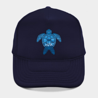 Tropical Island Sea Turtle Design in Blue Hat