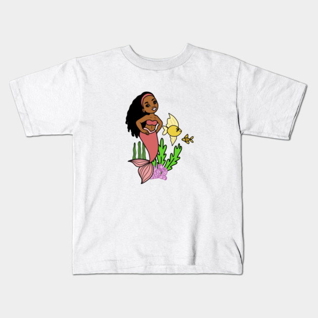 Cute Afro Mermaid Melanin Girl Kids T-Shirt by logiamerch
