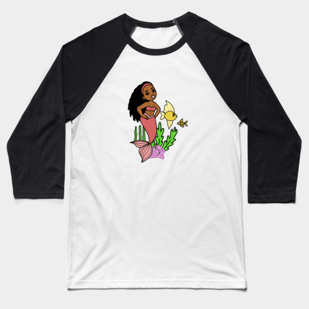 Cute Afro Mermaid Melanin Girl Baseball T-Shirt by logiamerch